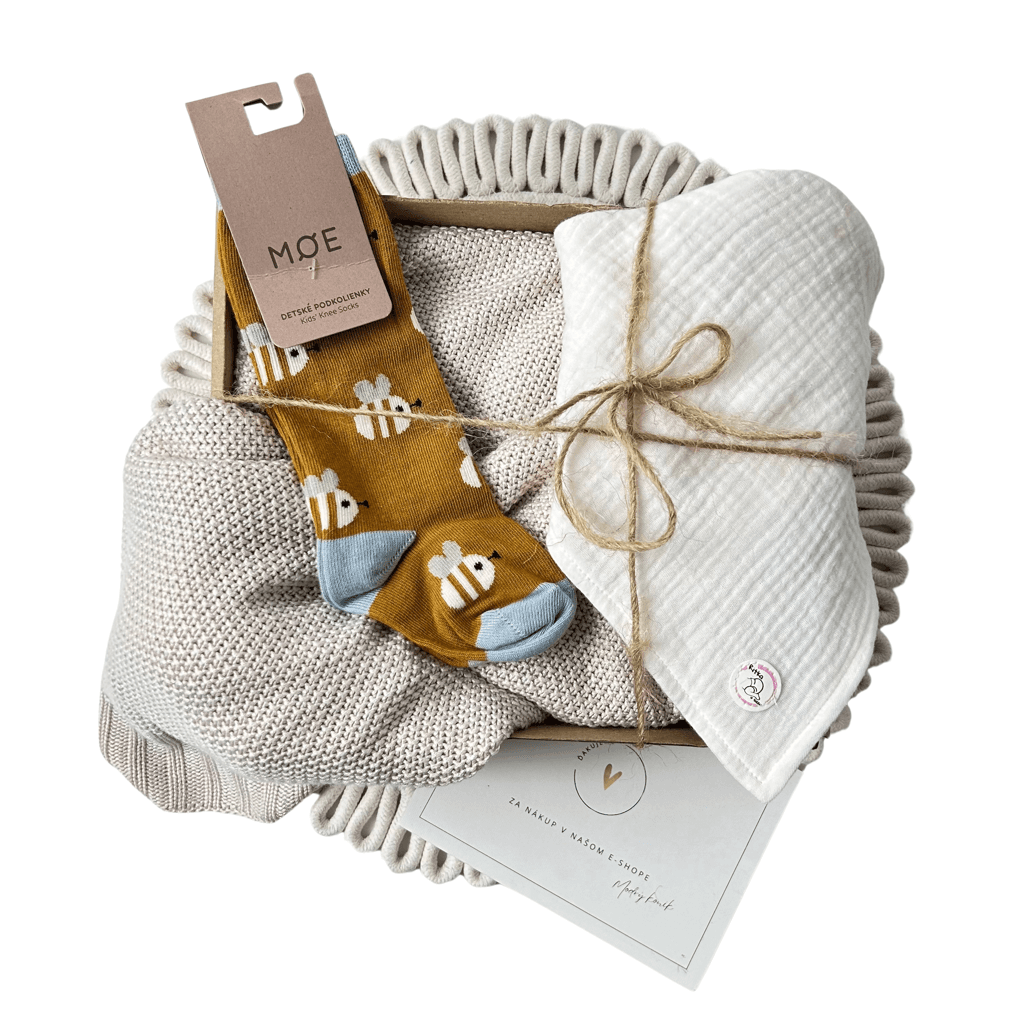 Baby darčekový balíček - podkolienky MOE, mušelínka Ritka v suchu, deka 